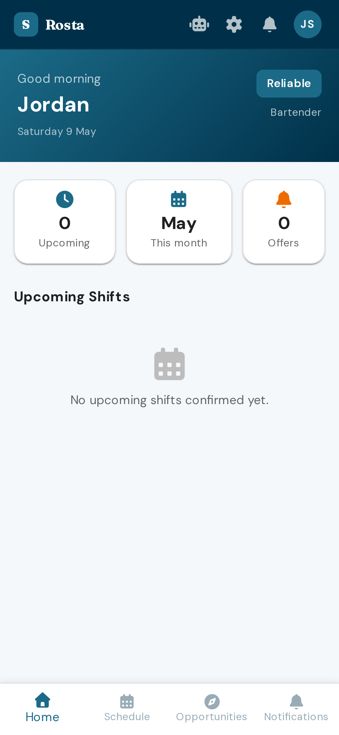 Rosta employee dashboard on mobile